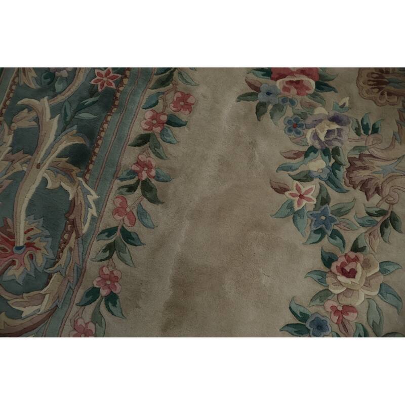 Hand Knotted Oriental 100% Wool Carpet Traditional Floral Beige & Ivories Art Deco Area Rug - 18' 2'' X 9' 11''