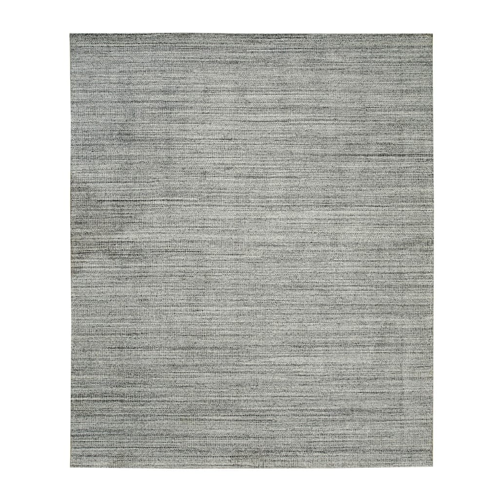 Silver Handloomed Wool Rug, 9' x 12', Luxurious Soft Statement Rug - L