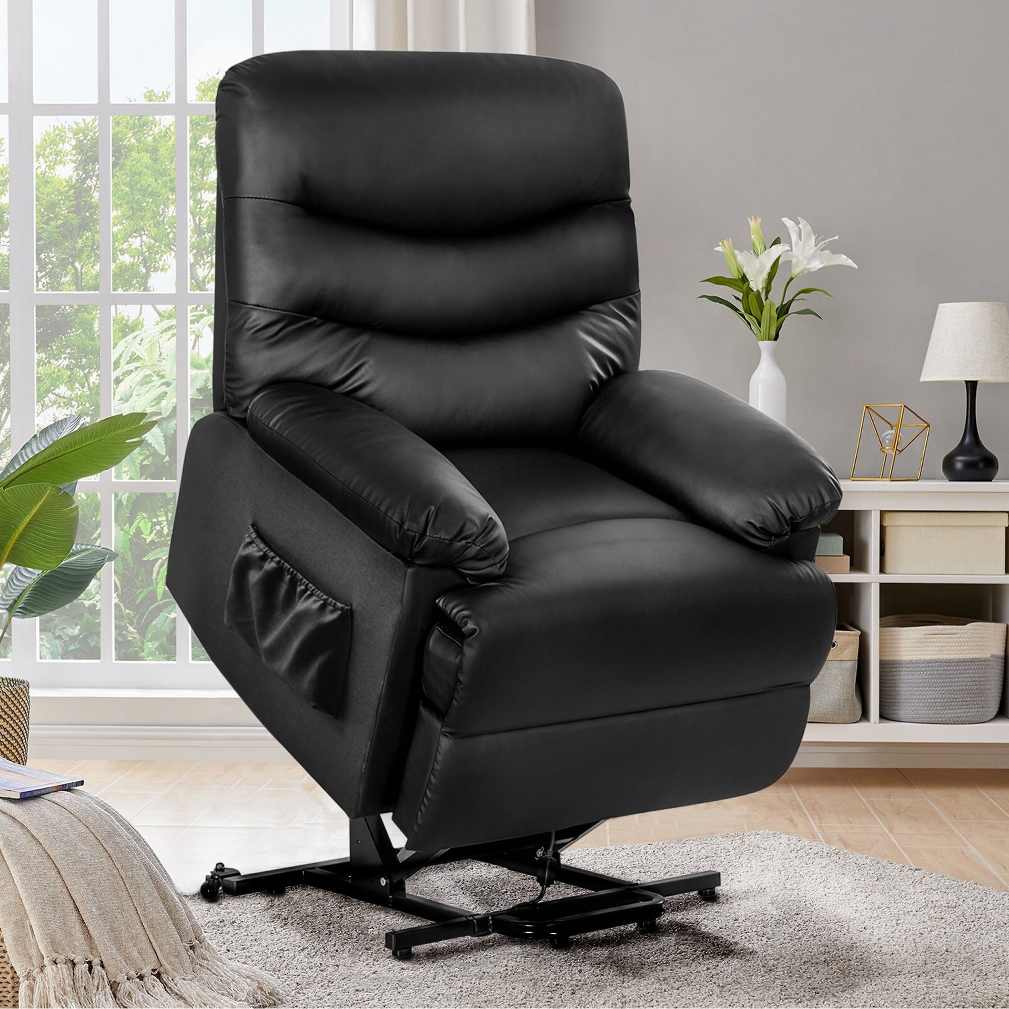 Merax black pu leather power recliner sales and lift chair lifting recliner