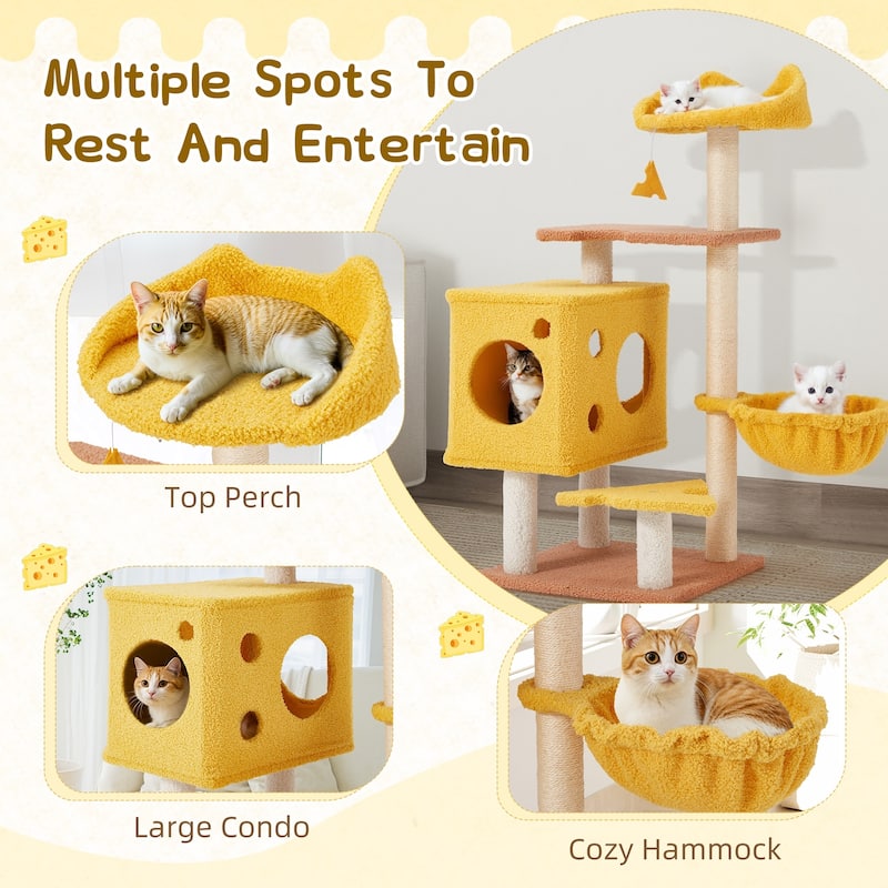 EROMMY Cheese-Shaped Multi-Level Cat Tree Tower with Hammock, Top Perch, and Sisal Scratching Posts