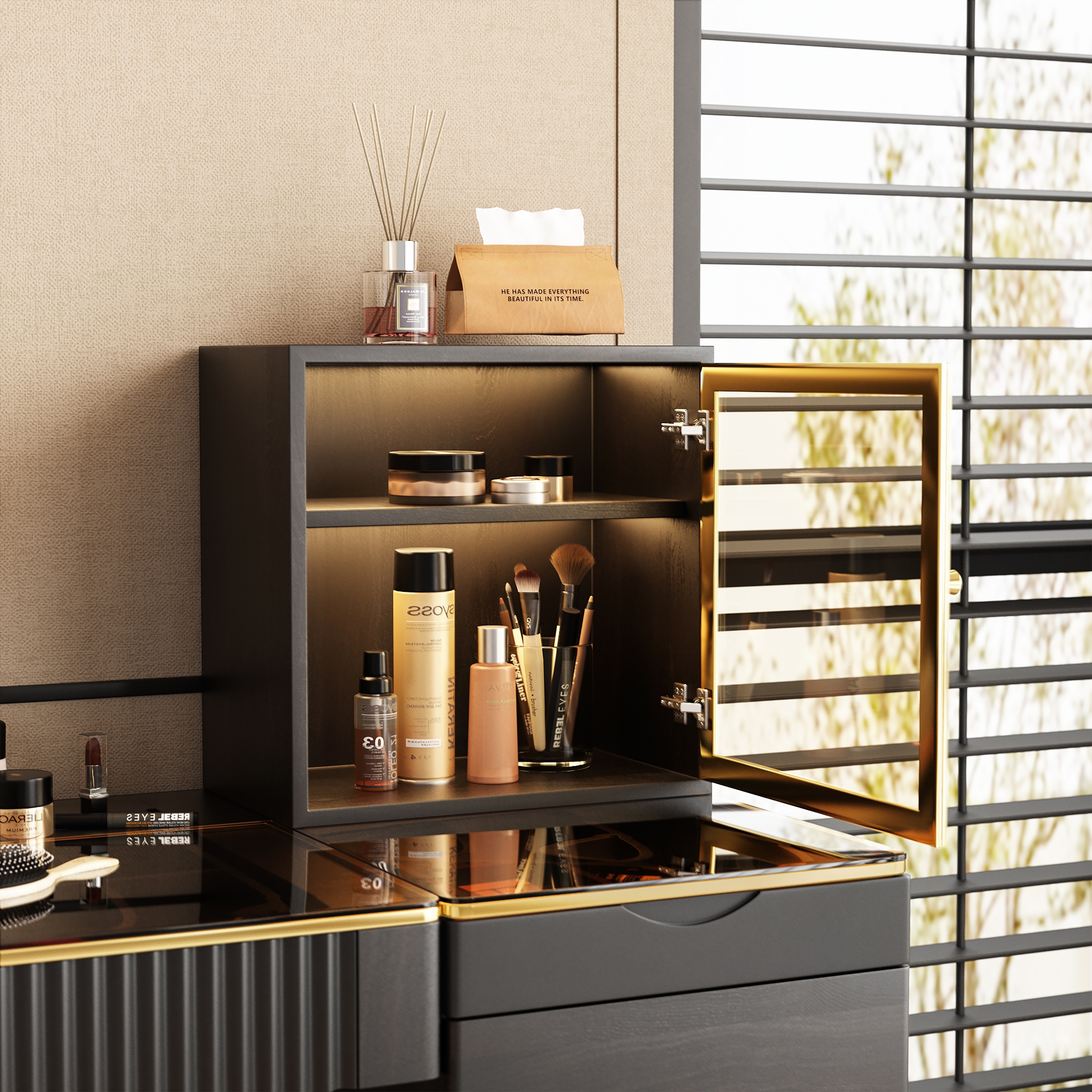 Vanity Desk Makeup Desk with Mirror and Stool - Bed Bath