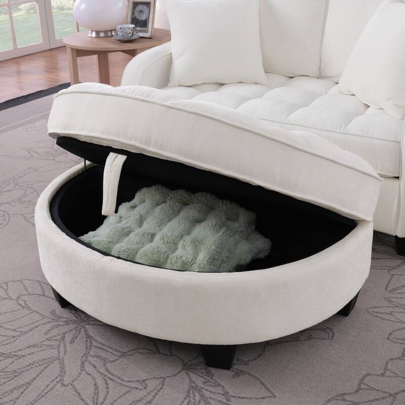 Two-Seater Chaise Lounge with Storage Footrest and Pillows, Irregular Armrest Design