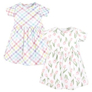 cotton dresses for toddlers Touched by Nature Baby and Toddler Girl Organic Cotton Short-Sleeve Dresses 2pk, Bright Flower, 0-3 Months