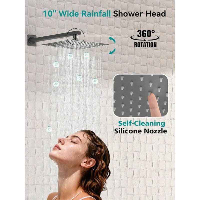 Lefton Shower System in Fahrenheit Display, 10” Overhead Shower Head with Handheld Spray Showerhead and Bathtub Faucet, SSWM2502