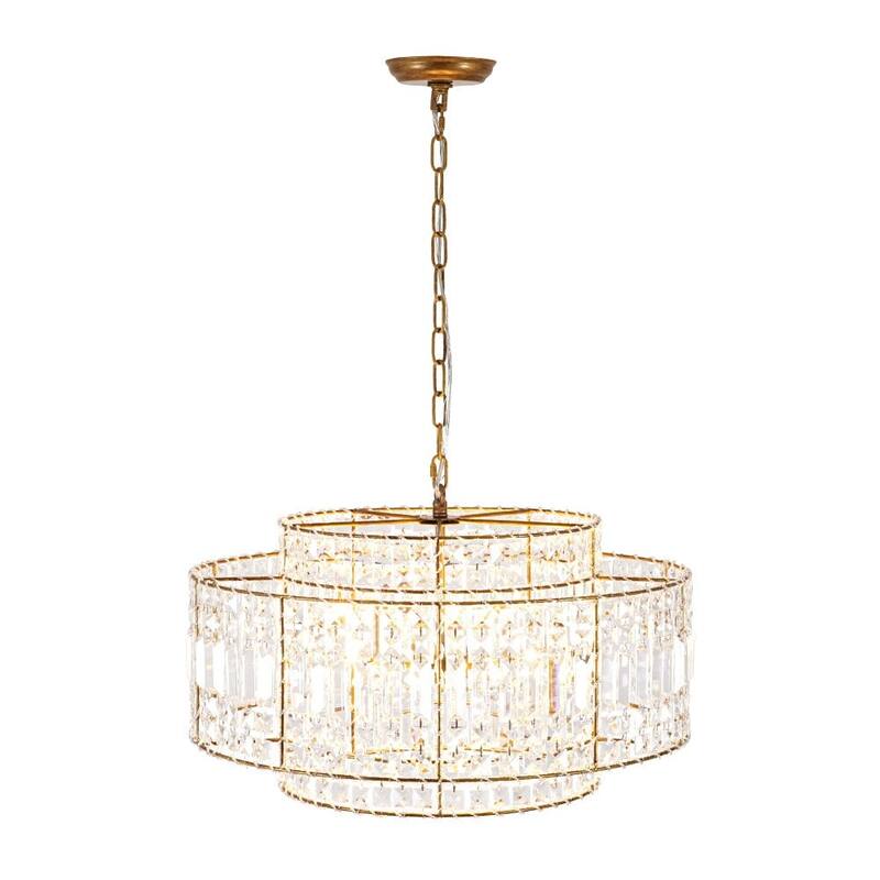 Glam Vintage Luxe Round Tiered Drum Crystal Accented Chandelier - 23.6 in