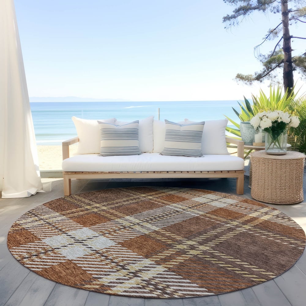 Machine Washable Indoor/ Outdoor Chantille Plaid Cozy Rug