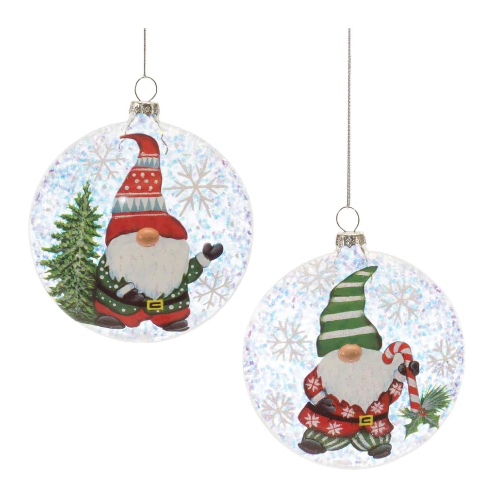 Gnome Glass Christmas Ball Ornaments - 4" (100mm) - Multi-Color - 12ct