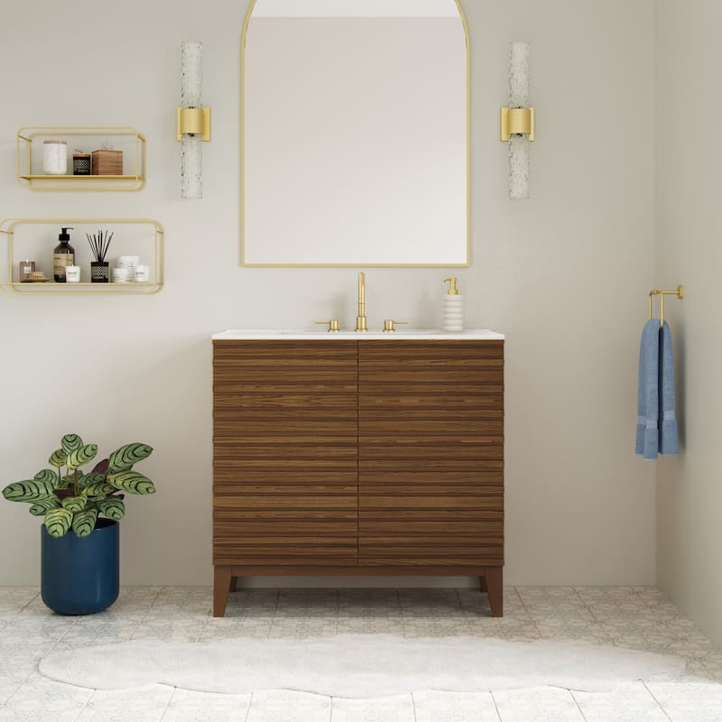 Cascade 30" Freestanding Bathroom Vanity In Brown Oak With 3-Hole Widespread Sink Top - 30