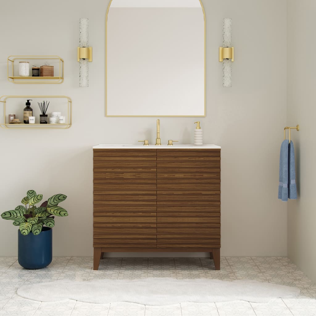 Cascade 30" Freestanding Bathroom Vanity In Brown Oak With 3-Hole Widespread Sink Top - 30