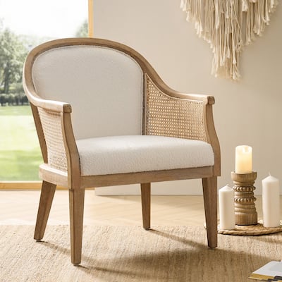 Danilo Farmhouse Rattan Solid Wood Armchair with Solid Wood Legs by HULALA HOME