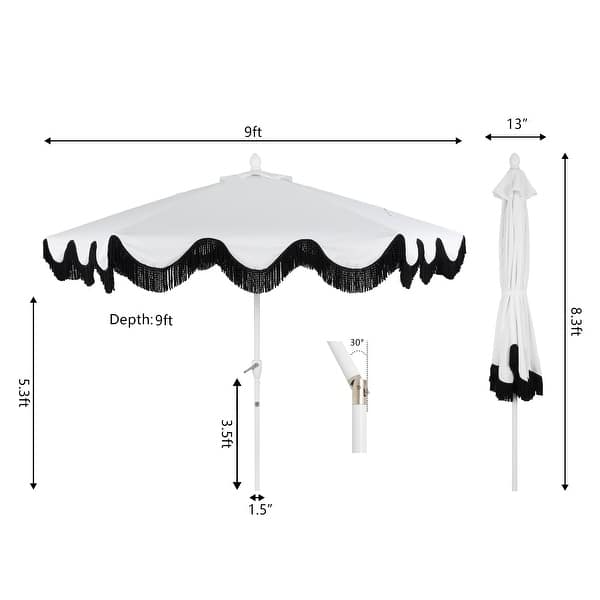 dimension image slide 13 of 20, 9ft Tassel Patio Umbrella Auto-Tilt, Crank , by JONATHAN Y