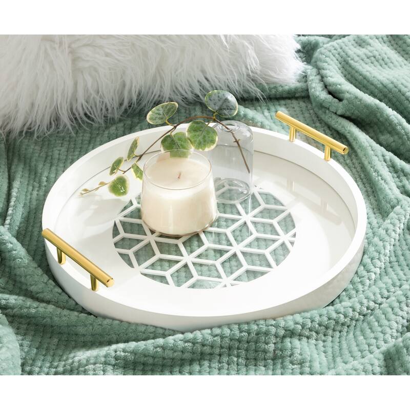 Kate and Laurel Caspen Round Pattern Decorative Metal Handles Tray