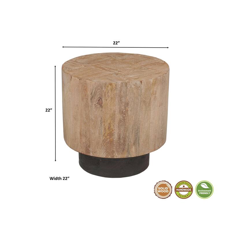 Caden Solid Mango Wood 2-Piece Round Coffee Table Set