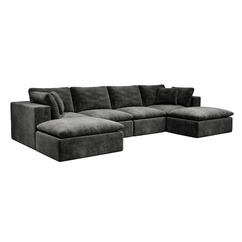 Roomfitters 137.8" Modular Sectional Sofa, 5-Piece Compressed Cloud Couch, No Assembly, Plush Corduroy, Grey