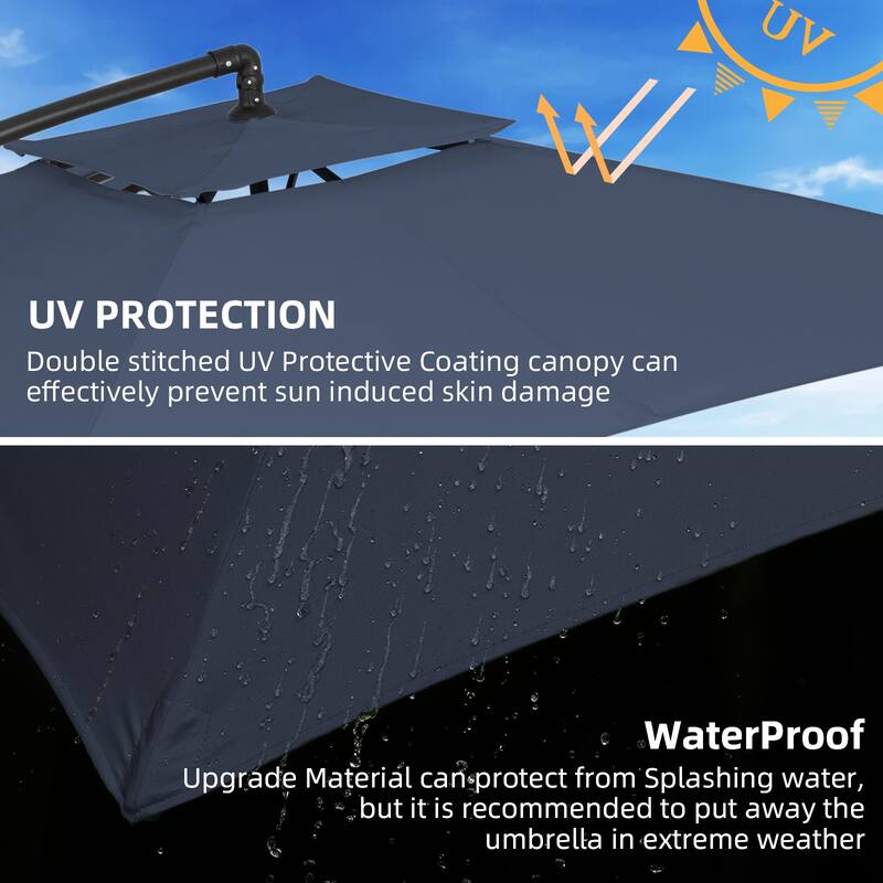 8ft×8ft Square Steel Crank-lift Cantilever Umbrella With Weighted Base