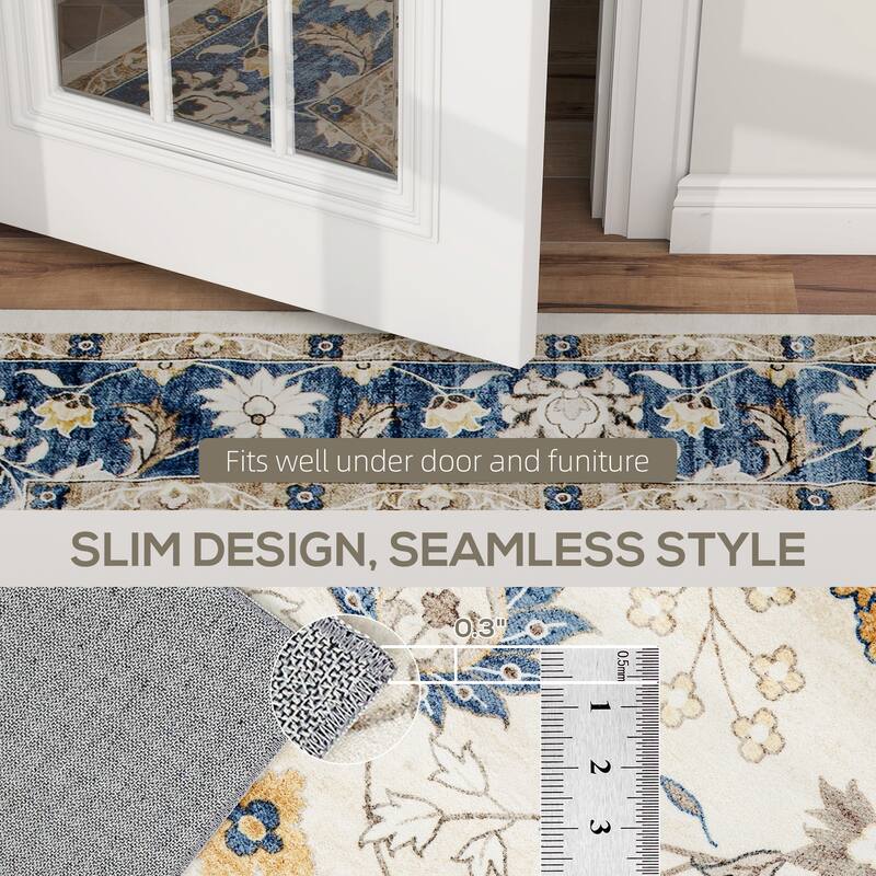 HOMCOM Area Rug 4x6, Machine Washable Rug, Non-Slip Boho Floral Print Floor Cover Foldable Carpet for Living Room - 3'6"