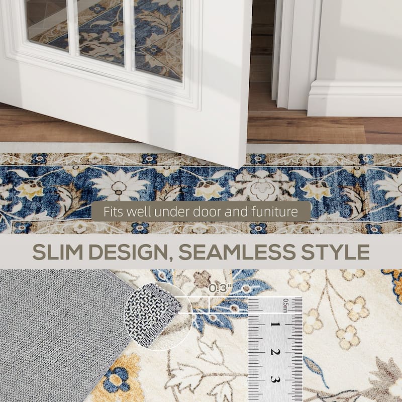 HOMCOM Area Rug 8x10, Machine Washable Rug, Non-Slip Boho Floral Print Floor Cover Foldable Carpet for Living Room