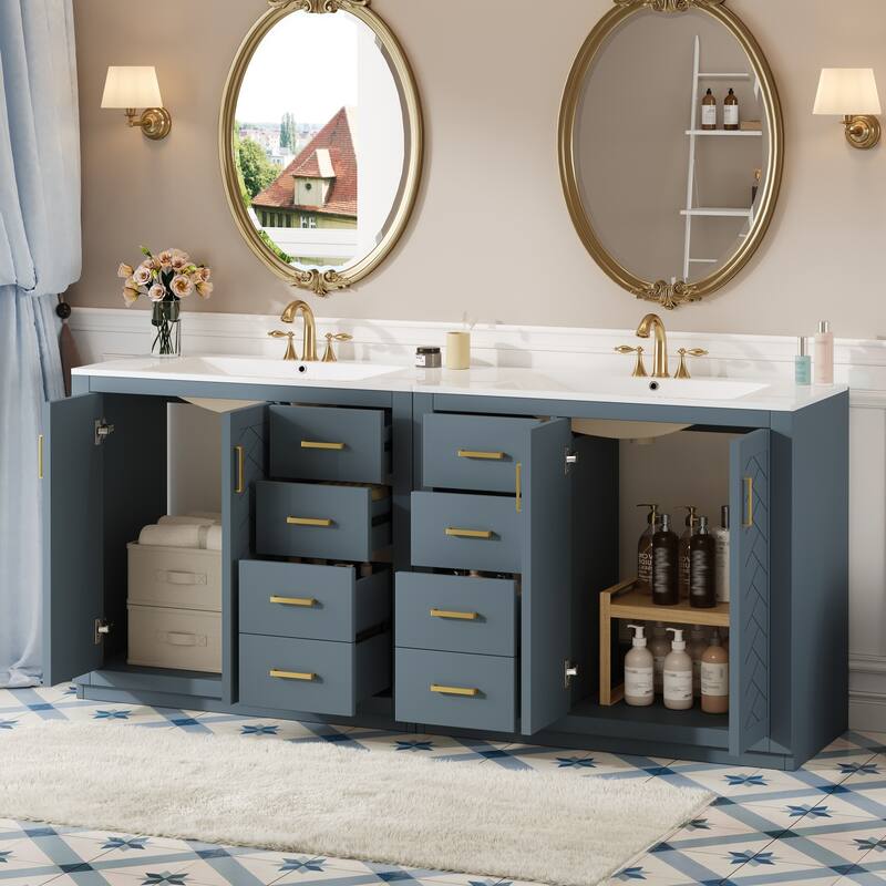 GDFStudio - Briarwick Modern Freestanding Double Bathroom Vanity Set with Ceramic Sinks, Drawers & Soft Closing Doors - 72'W