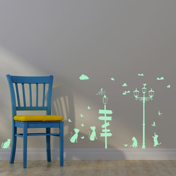 slide 2 of 6, Walplus Peel and Stick Wall Stickers Glow In The Dark Cat Room Decor