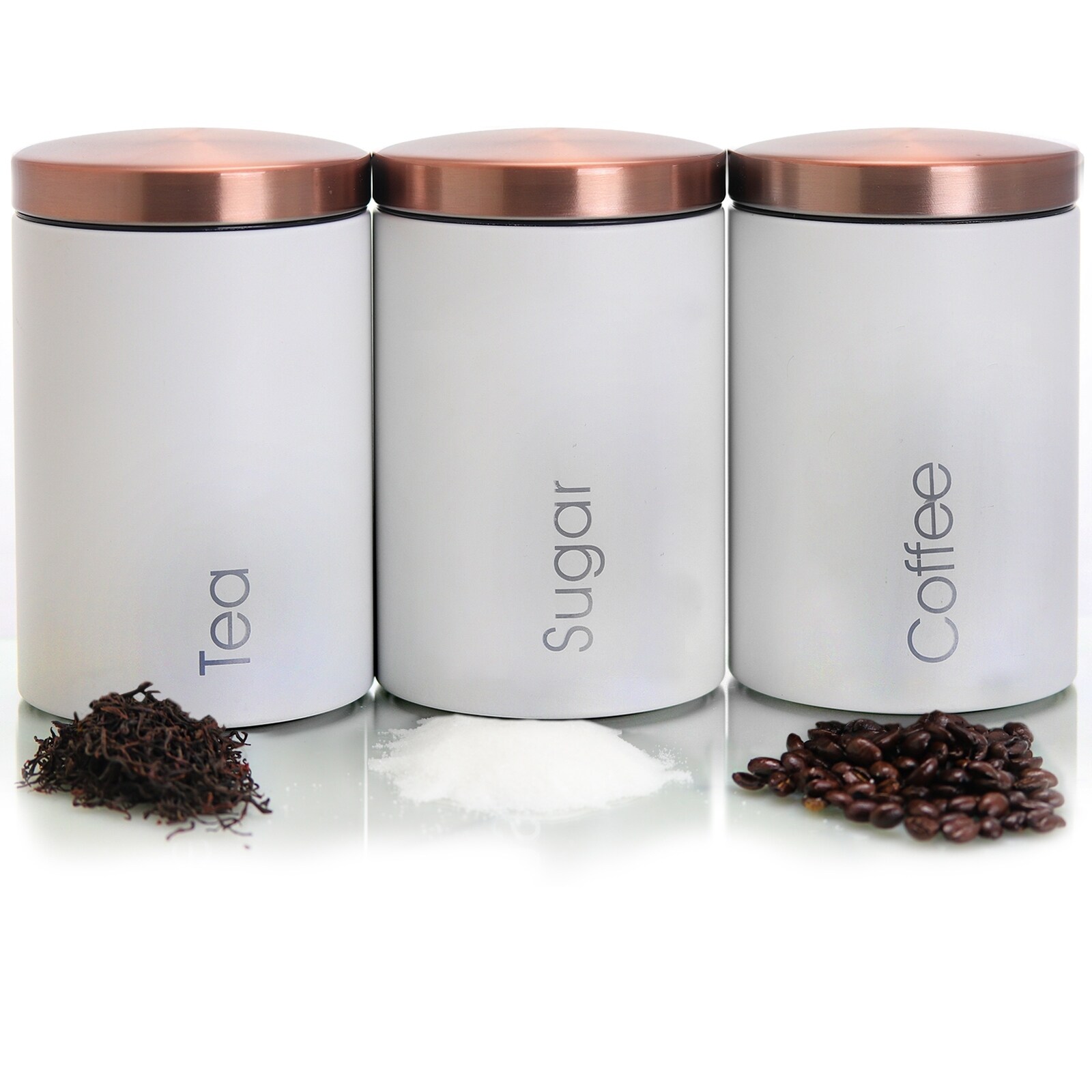 Set of 3 Tea Coffee Sugar Storage Canisters Jars Kitchen Container Tin Jar Pots