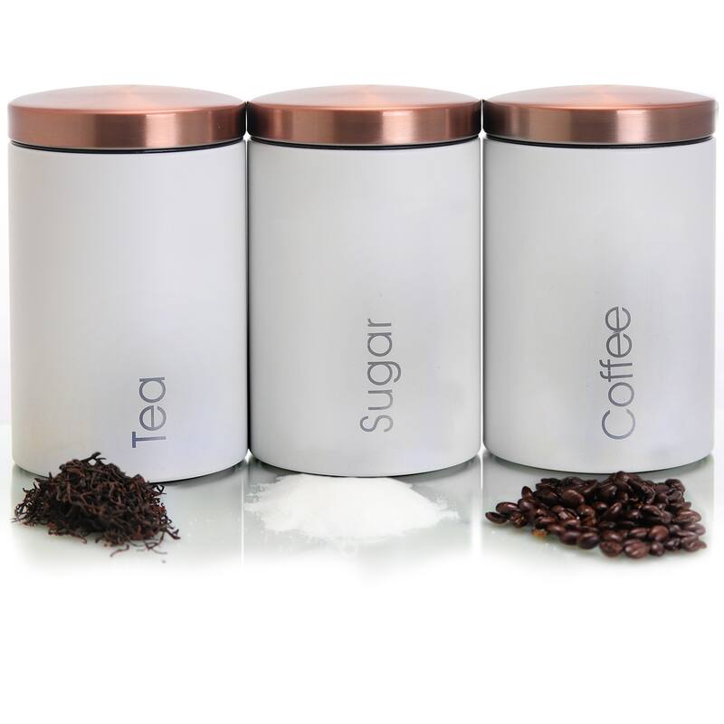 Modern Home Sugar, Coffee and Tea Can Storage Set with Lids in Cloud White
