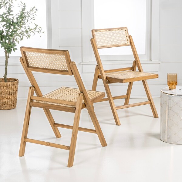Olivier Mid-Century Vintage Wood Rattan Folding Chair with