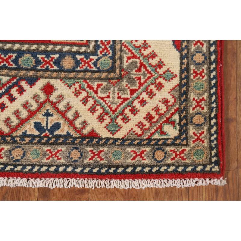 Geometric Kazak Runner Rug Handmade Wool Carpet - 2'7" x 10'7"