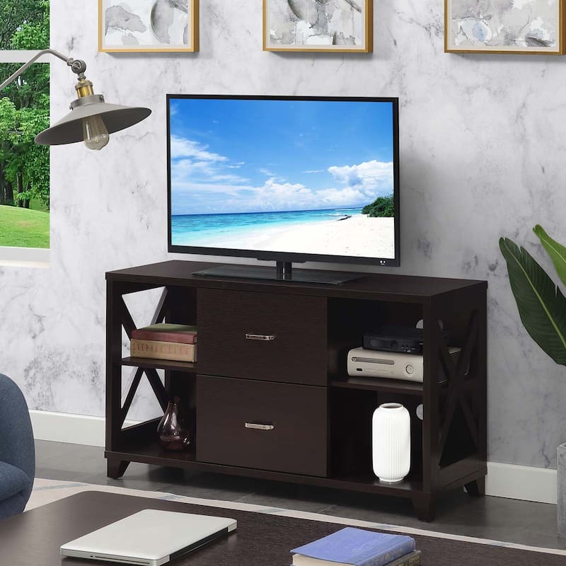 Convenience Concepts Oxford Deluxe 2 Drawer TV Stand with Shelves for TVs up to 55 Inches - Espresso
