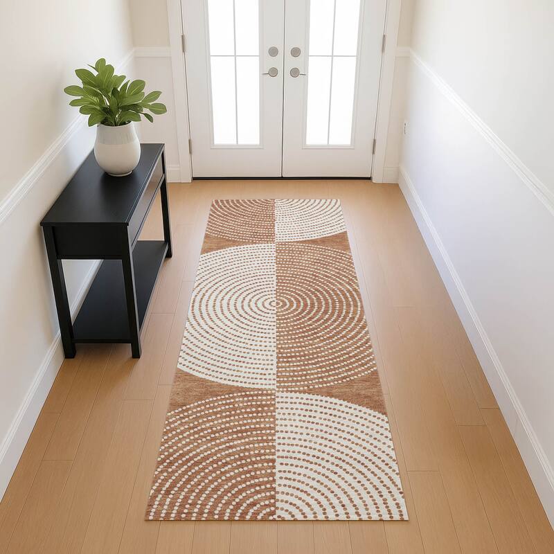 Machine Washable Indoor/ Outdoor Geo Circles Chantille Rug