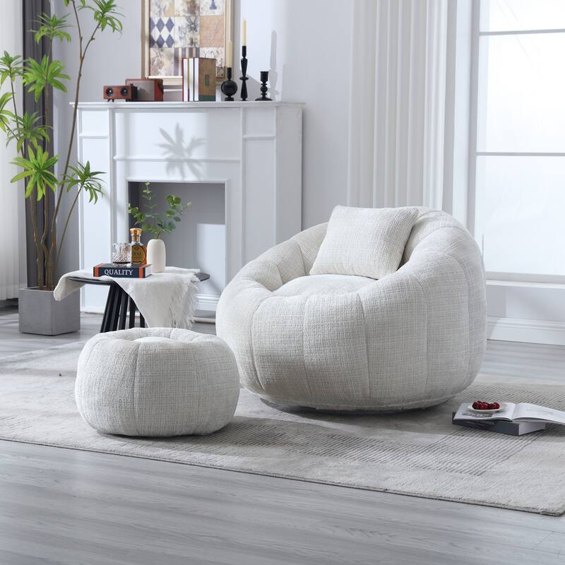 HOMEFUN Comfortable Beanbag sofa, with memory foam filler, can rotate super large round sofa - Beige