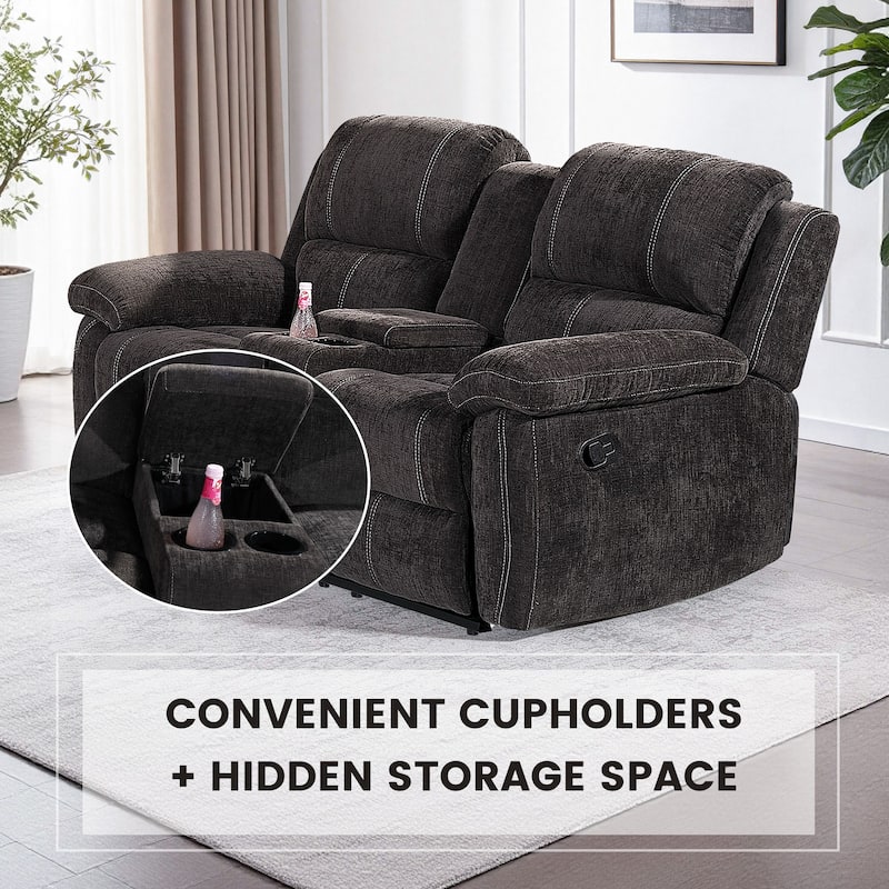 2PC Modern Fabric Manual Recliner Sofa Set, Couch, Loveseat w/Console