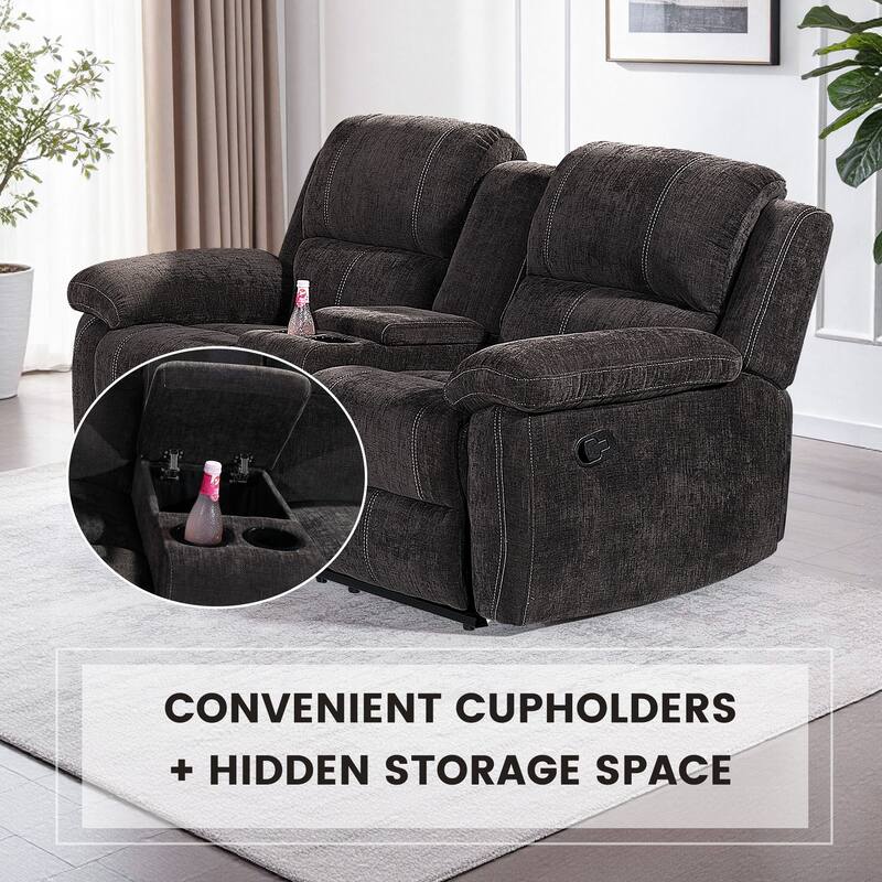 3PC Modern Fabric Manual Recliner Sofa Set, Couch, Loveseat w/Console, Recliner