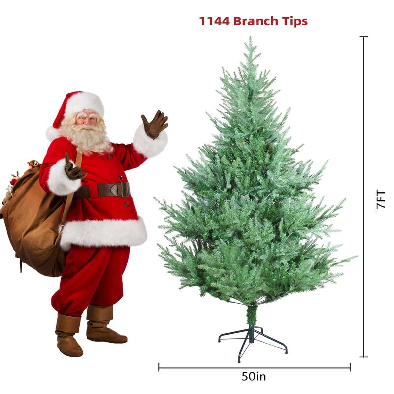 Anmytek 7FT Whimsical Curved PE Christmas Tree - 1144 Dense Tips, Lifelike, Sturdy Metal Base