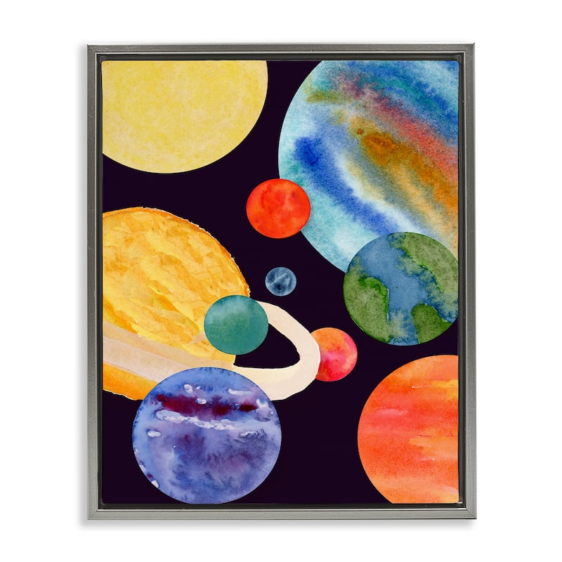 Stupell Planetary Galaxy in Space Framed Floater Canvas Wall Art Design By Corinne Rose Designs - 17 x 21 - Grey