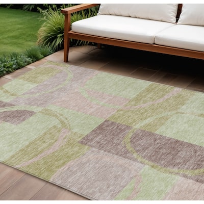 HomeRoots Abstract Modern Rectangle Outdoor Rug