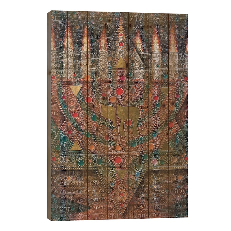 Chanukah Prayer Print On Wood by Victor Molev - Multi-Color - 40x26x1.5