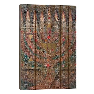 Chanukah Prayer Print On Wood by Victor Molev - Multi-Color