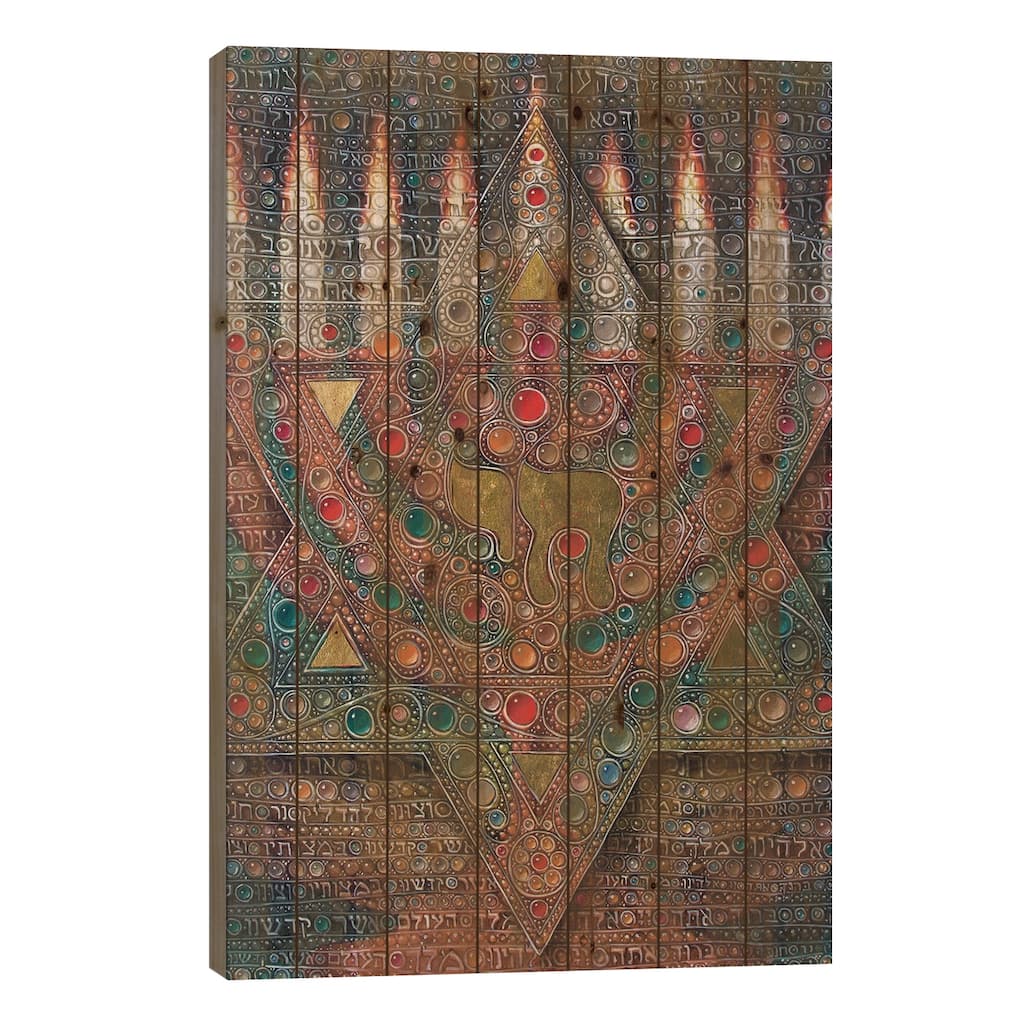 Chanukah Prayer Print On Wood by Victor Molev - Multi-Color