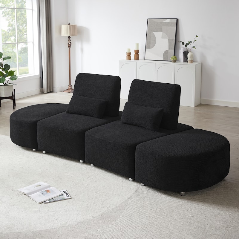 Upholstery Sofa With Two Ottomans Lounge Chair for Living Bedroom - Black
