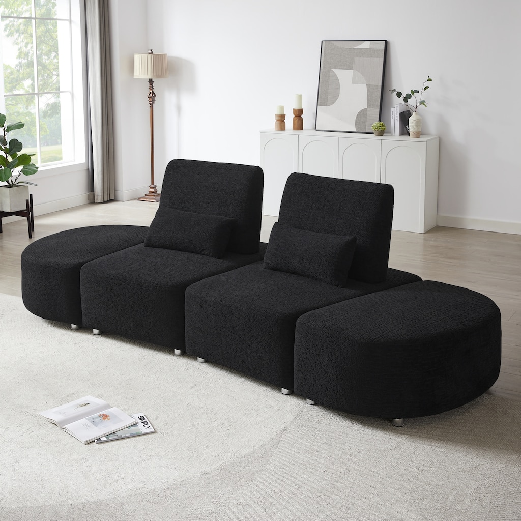 Upholstery Sofa With Two Ottomans Lounge Chair for Living Bedroom