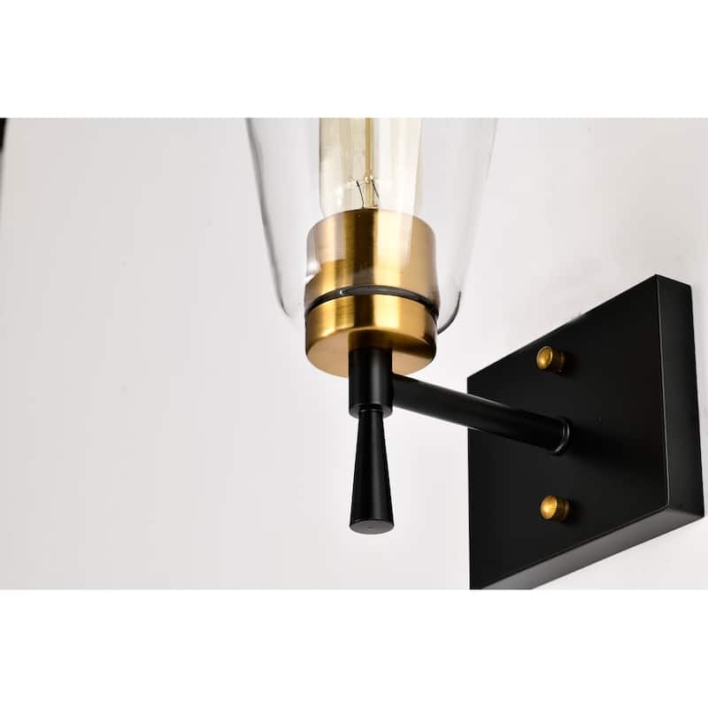 Black and Antique Brass 1-Light Indoor Wall Sconce with Clear Cone Glass Shade