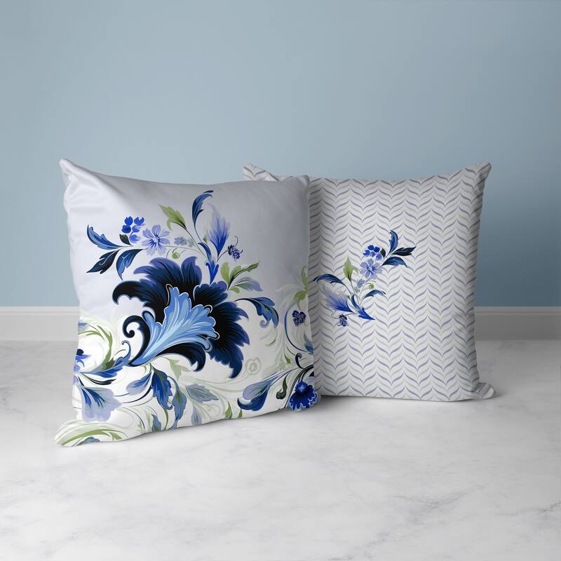 Blue And Green Damask Hue Indoor/Outdoor Throw Pillow Zipper