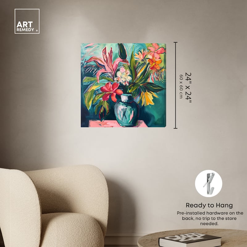 Art Remedy Vase Of Bright Tropical Flowers Gallery Wrapped Flowers In Vase Paintings