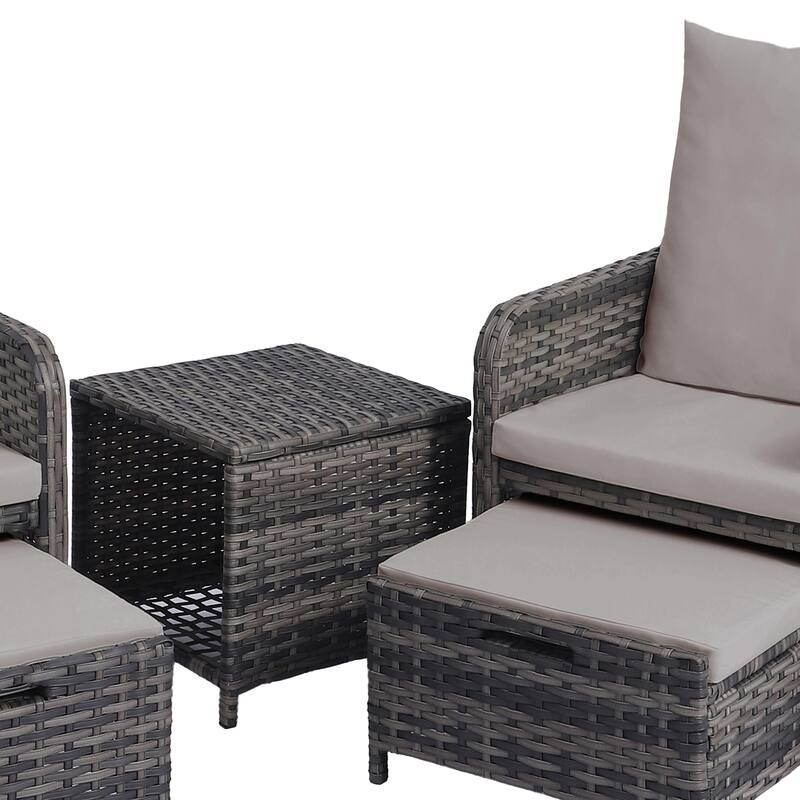 Patio 5 Pieces Rattan Cushioned Conversation Set With Ottoman Coffee Table