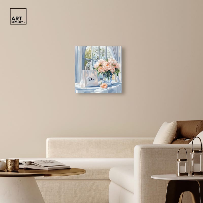 Bag and Peonies Canvas by Art Remedy, Gallery Wrapped