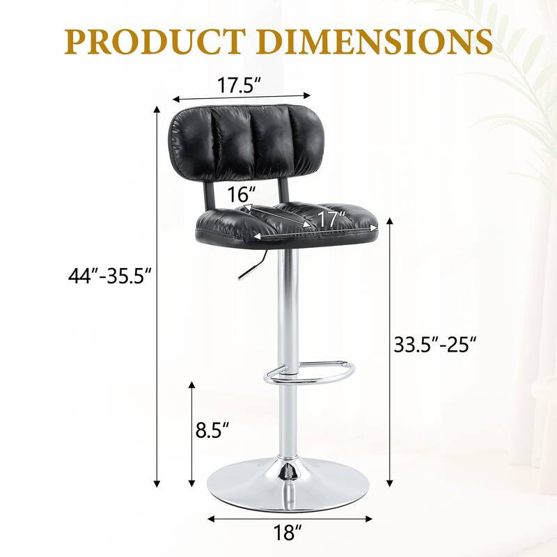 PU Leather Upholstered Bar Stools Set of 2, Adjustable Height Swivel Bar Stools, Dining Chairs with Chrome Base & Footrest