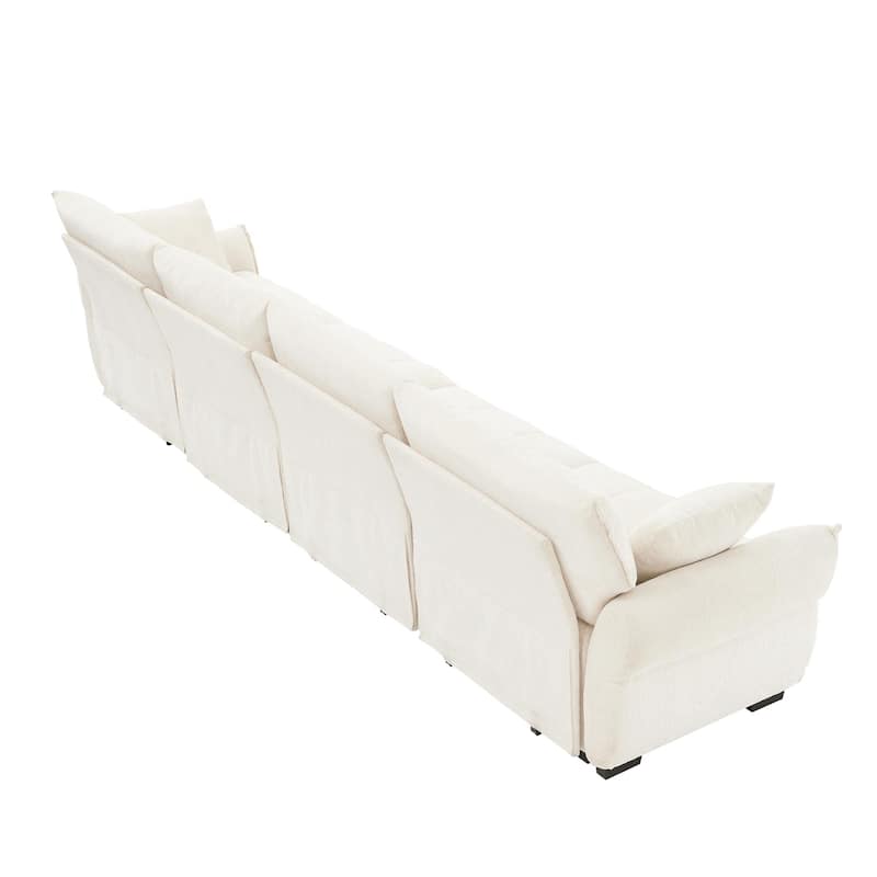 141.7" Chenille 5-Seat Sofa with Tufted Design,High-Resilience Sponge Cushions