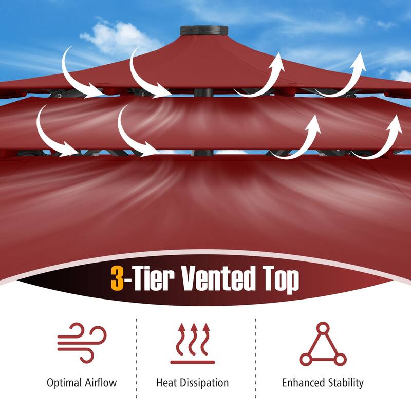 Polyester 10.3ft Solar LED Patio Umbrella with Auto Tilt and Crank