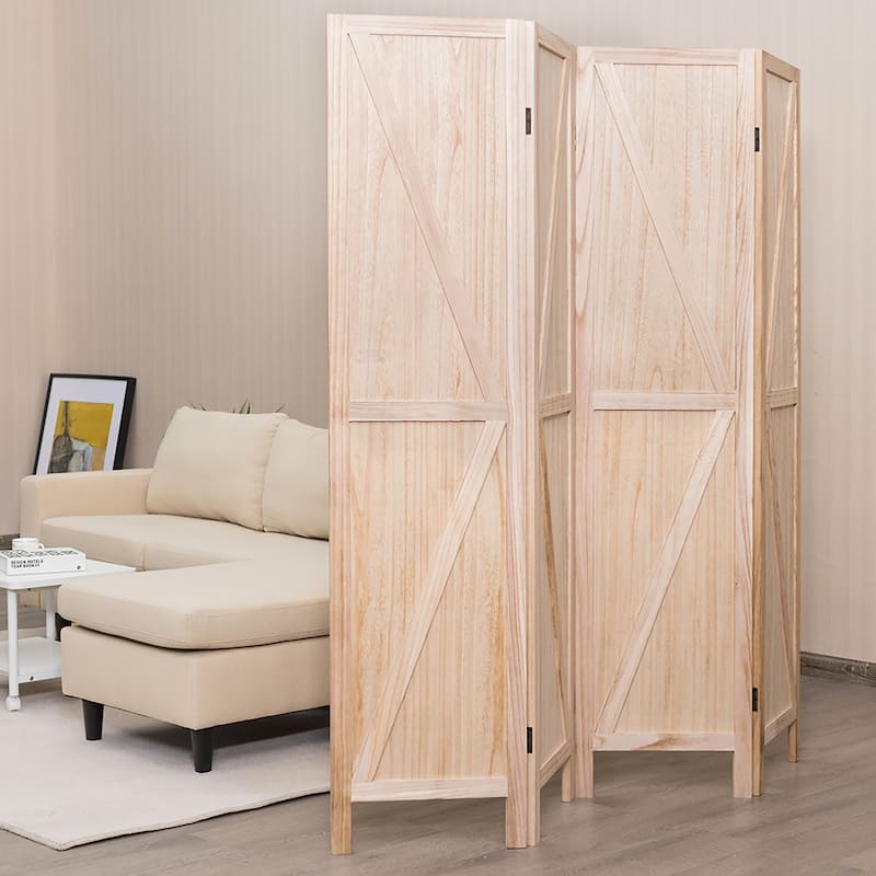 Costway 4Panels Folding Wooden Divider W/ V-shaped Design 5.6Ft Tall