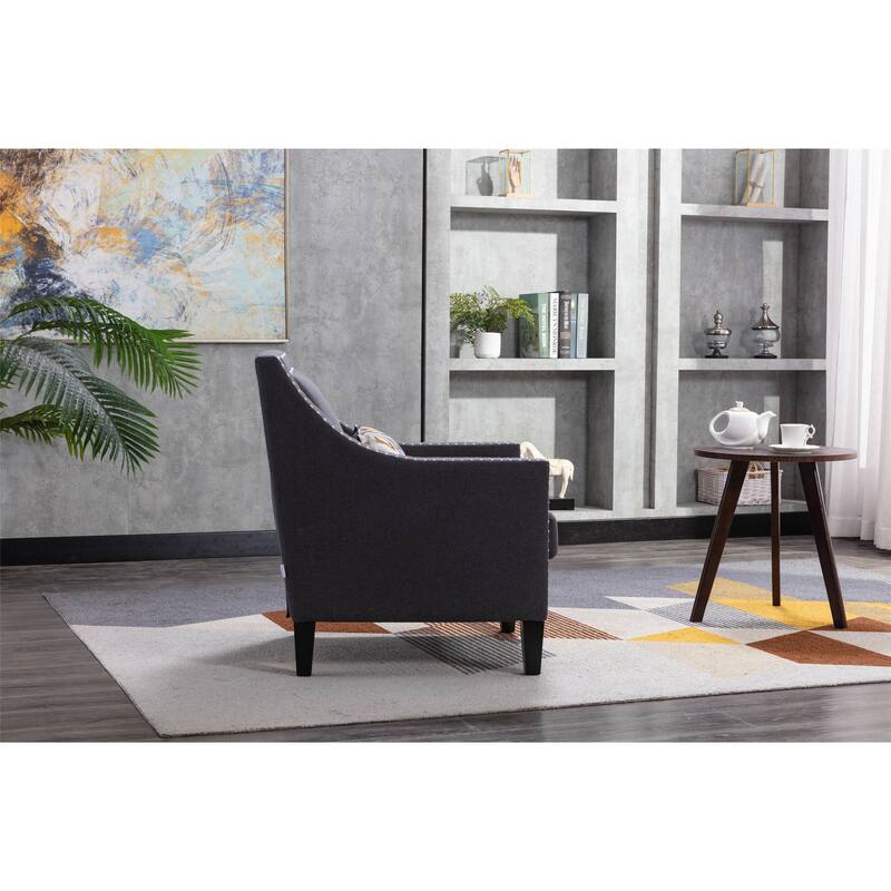 Linen Nailhead Accent Solid Wood Leg Living Room Armchair